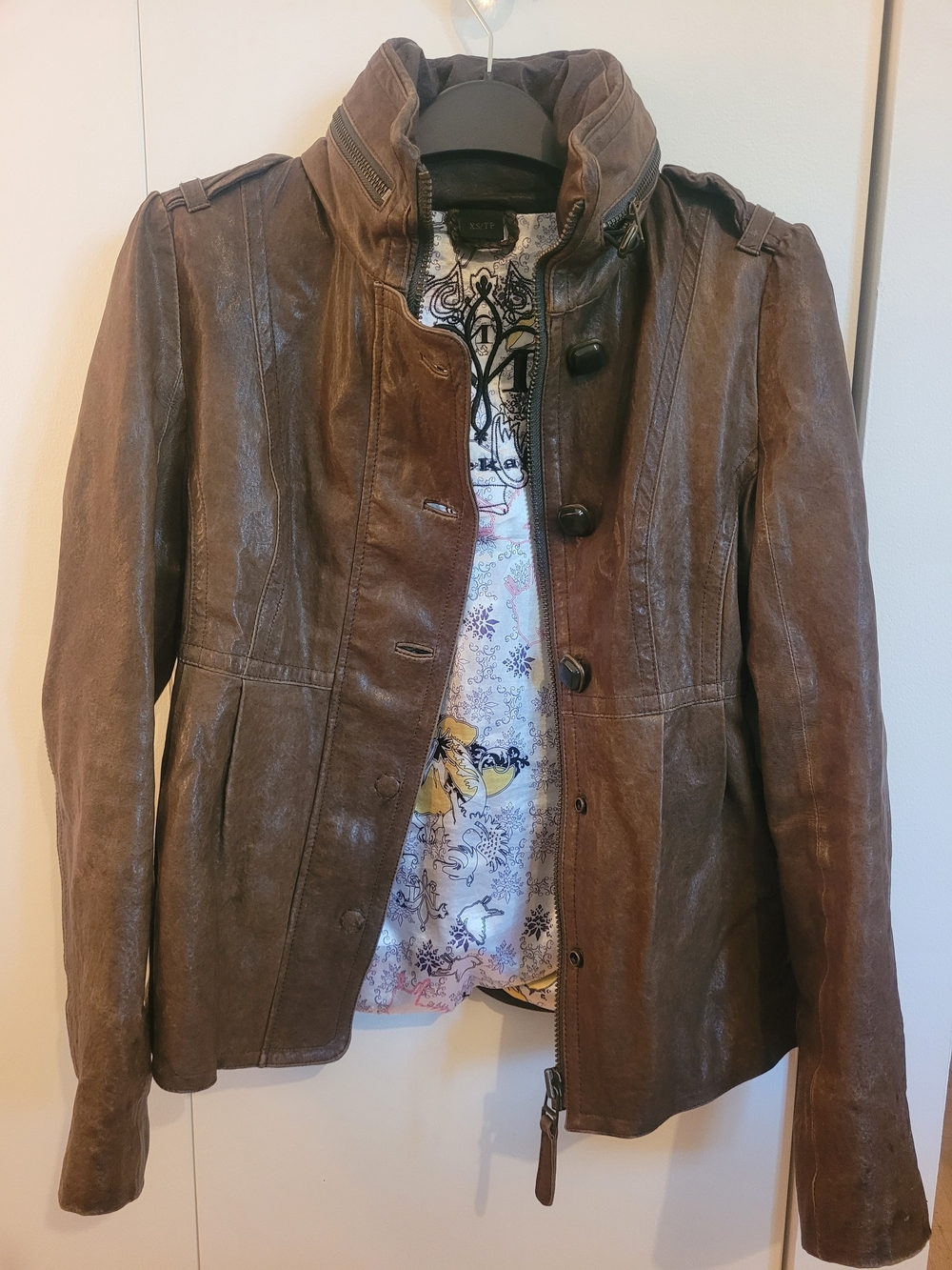 Mackage Brown Leather Stand-Collar Jacket